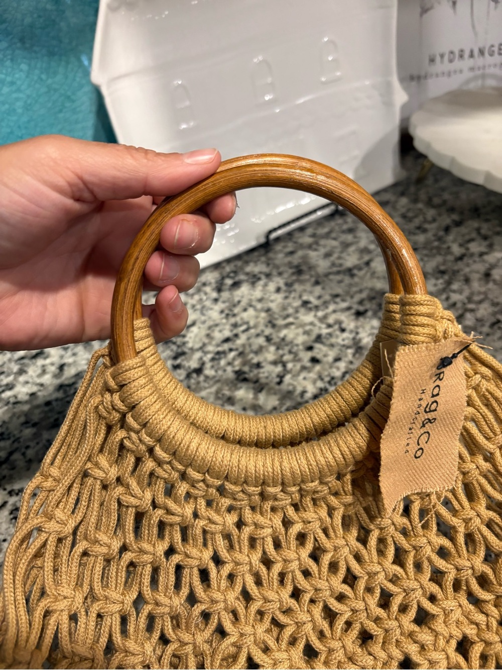 Rag & Co Woven Macramé Tote in Tan - Picture 4 of 7